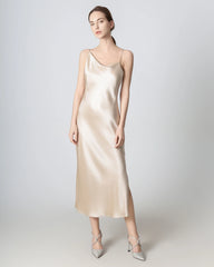 Robe Midi en Soie à Col Bénitier et Fente