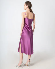 Robe Midi en Soie à Col Bénitier Fendue