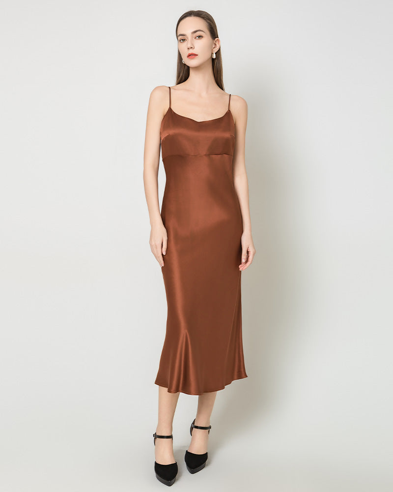 Robe Longue en Soie Satinée Couleur Unie