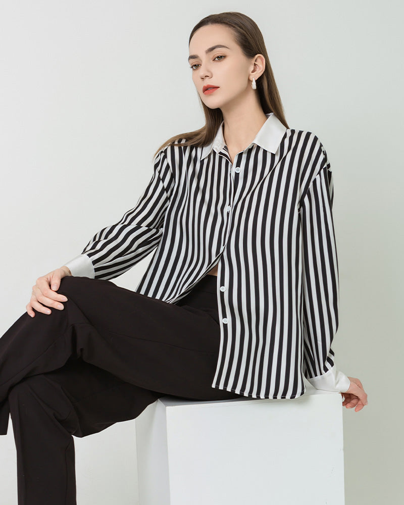 Chemise en Soie Rayée Relaxée pour Femmes
