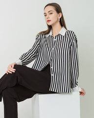 Chemise en Soie Rayée Relaxée pour Femmes