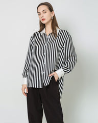 Chemise en Soie Rayée Relaxée pour Femmes