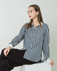 Chemise en Soie Rayée Relaxée pour Femmes