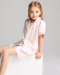 Ensemble de Pyjama à Rayures Courtes pour Enfants en Soie