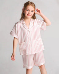 Ensemble de Pyjama à Rayures Courtes pour Enfants en Soie