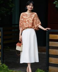 Blouse en soie imprimée cachemire terracotta