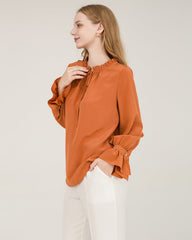 Chemise en Soie à Col Tie avec Détails Volants