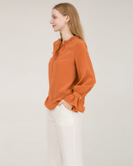 Chemise en Soie à Col Tie avec Détails Volants