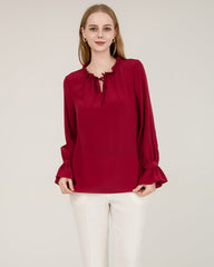 Chemise en Soie à Col Tie avec Détails Volants