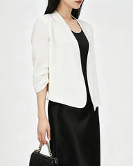 Blazer cropped sans col en triacétate avec doublure en soie