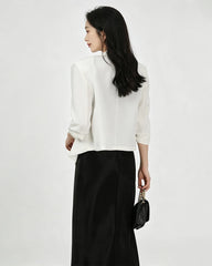 Blazer cropped sans col en triacétate avec doublure en soie