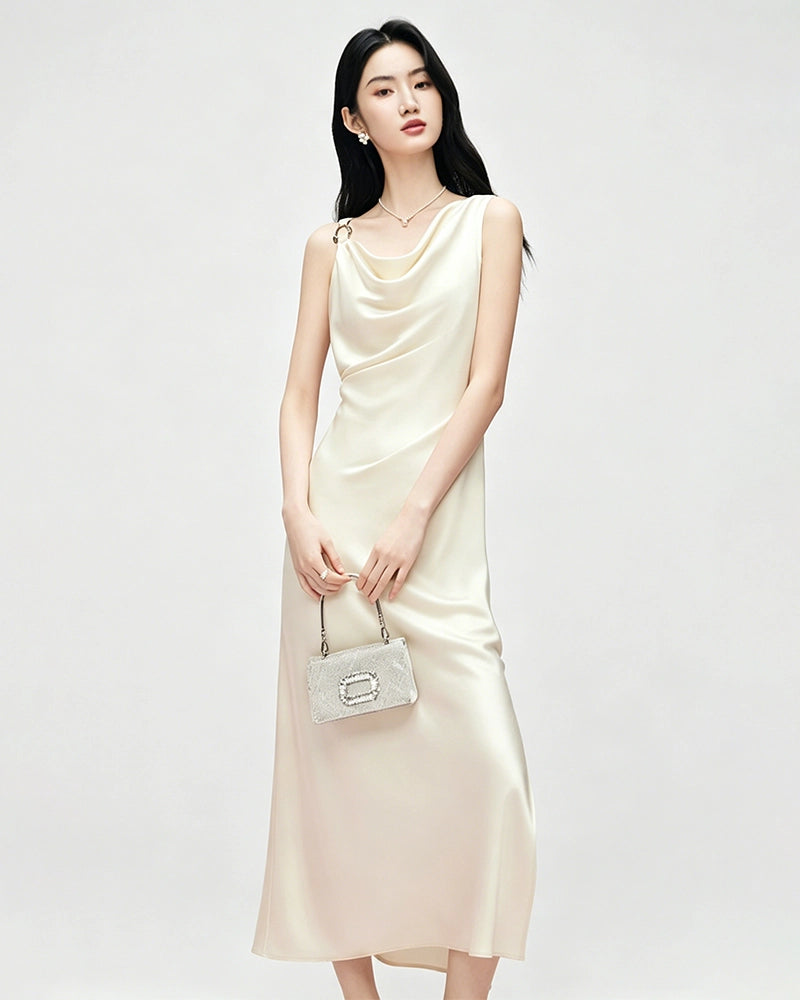 Robe en triacétate col bénitier à taille froncée
