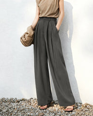 Pantalon en triacétate taille haute à plis et coupe droite