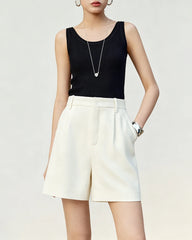 Short en triacétate taille haute à plis et coupe large