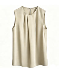 Blouse plissée sans manches en triacétate à col rond
