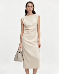 Robe midi en triacétate avec taille froncée