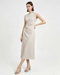 Robe midi en triacétate avec taille froncée