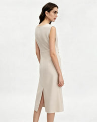 Robe midi en triacétate avec taille froncée