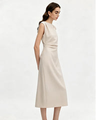 Robe midi en triacétate avec taille froncée