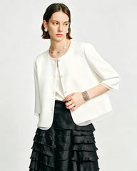 Blazer cropped en triacétate avec bordure en soie transparente