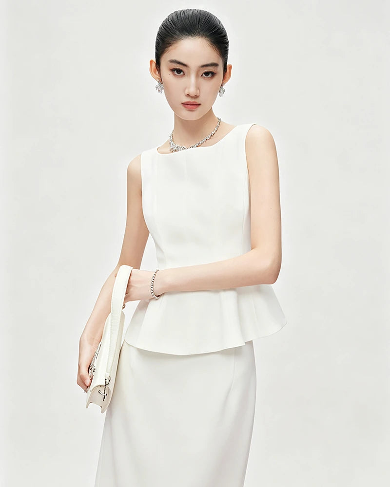 Top peplum en triacétate avec doublure en soie