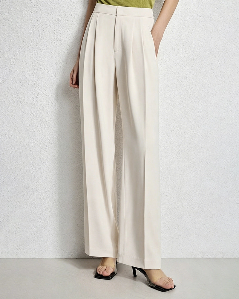 Pantalon droit en triacétate avec doublure en soie