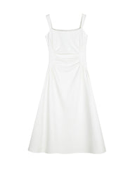 Robe midi en triacétate à col carré et taille plissée