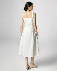 Robe midi en triacétate à col carré et taille plissée