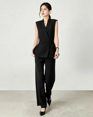 Ensemble tailleur en triacétate avec gilet blazer et pantalon large