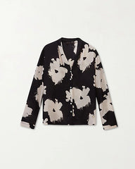 Blouse en soie à col V à fleurs et manches longues