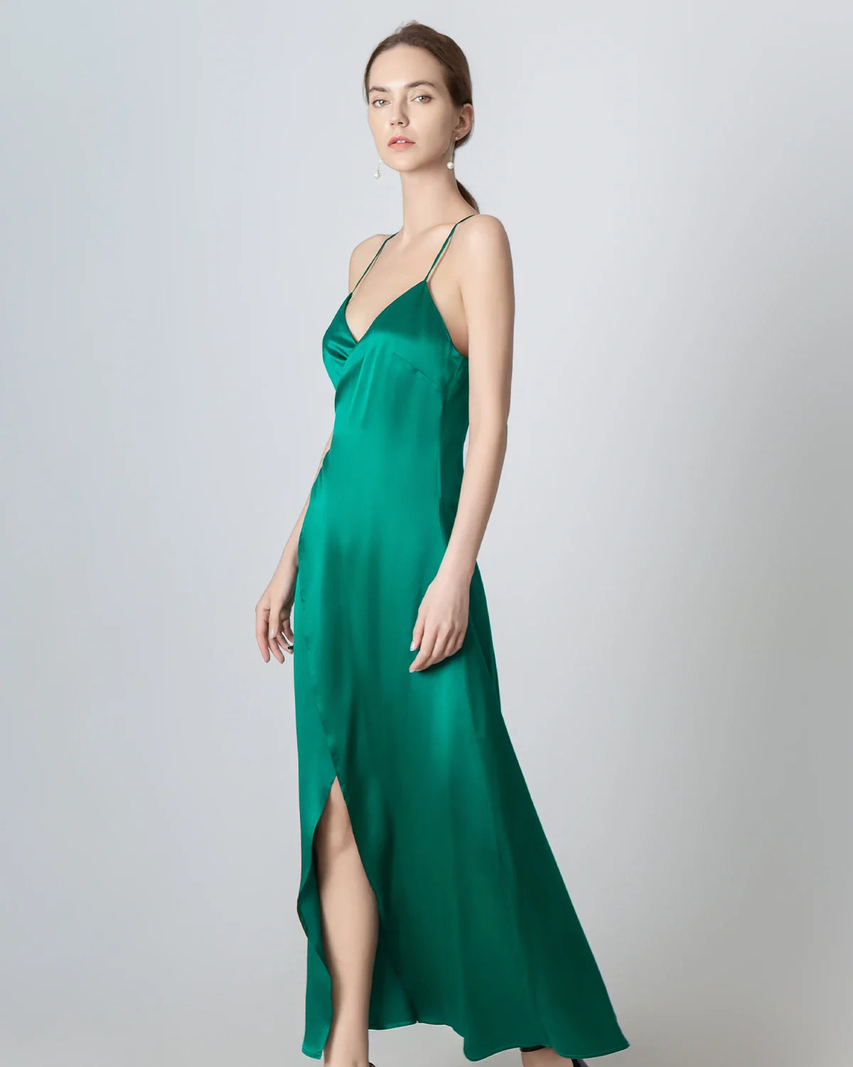 Robe Maxi en Soie à Décolleté en V et Dos Nu