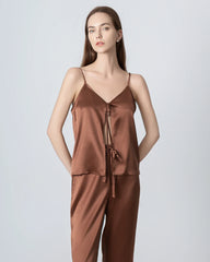 Ensemble de Pyjama en Soie avec Camisole à Col en V