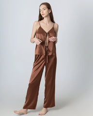 Ensemble de Pyjama en Soie avec Camisole à Col en V