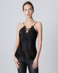 Camisole en Soie à Décolleté en V et Dentelle Croisée