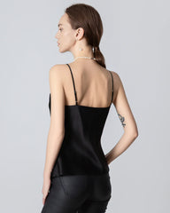 Camisole en Soie à Décolleté en V et Dentelle Croisée