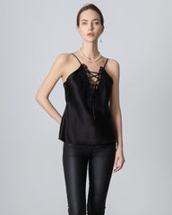 Camisole en Soie à Décolleté en V et Dentelle Croisée