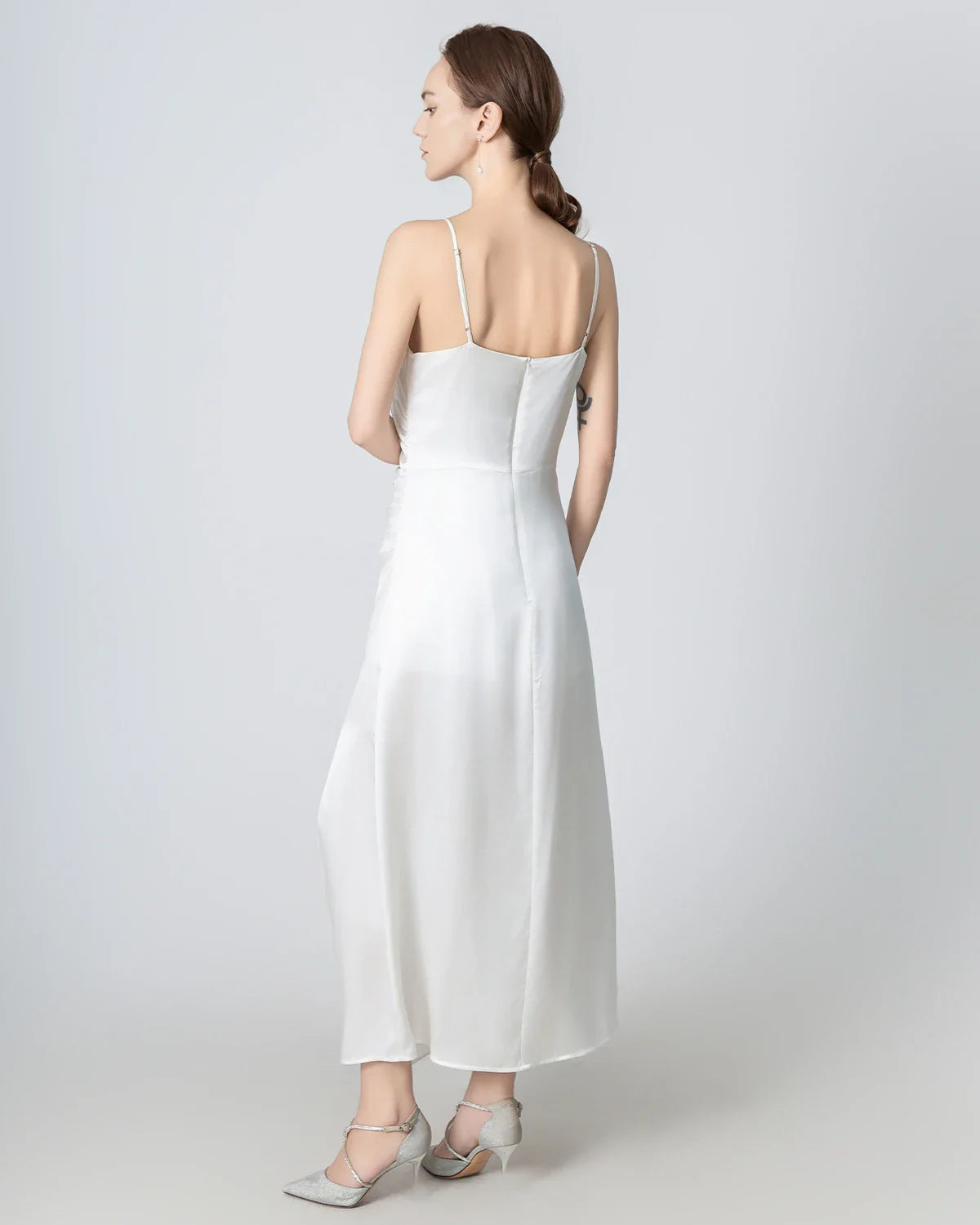 Robe Maxi en Soie à Plis et Fente en V