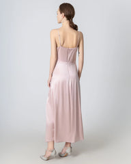 Robe Maxi en Soie à Plis et Fente en V