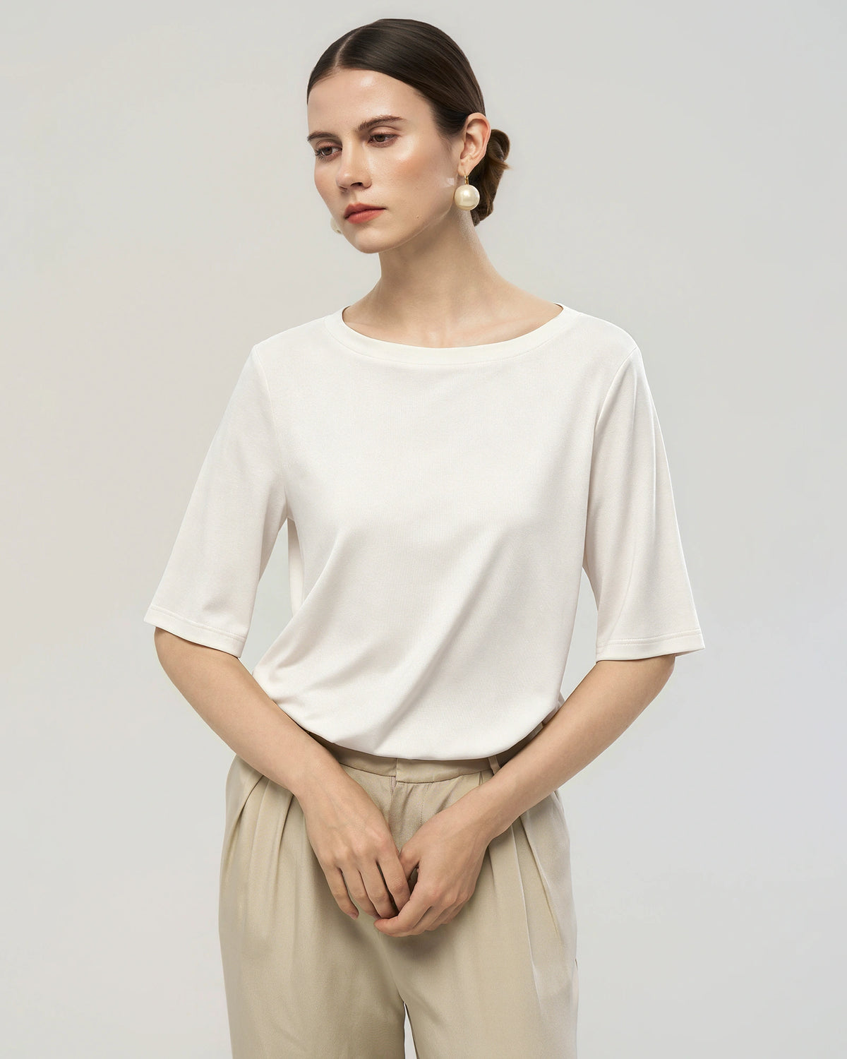 T-shirt en jersey de soie lavable col rond