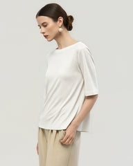 T-shirt en jersey de soie lavable col rond