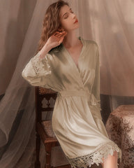 Peignoir en soie lavable à dentelle – spécial mariée