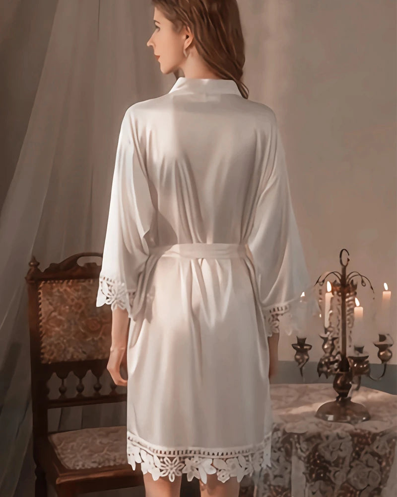 Peignoir en soie lavable à dentelle – spécial mariée