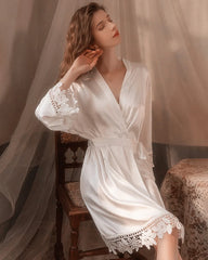 Peignoir en soie lavable à dentelle – spécial mariée