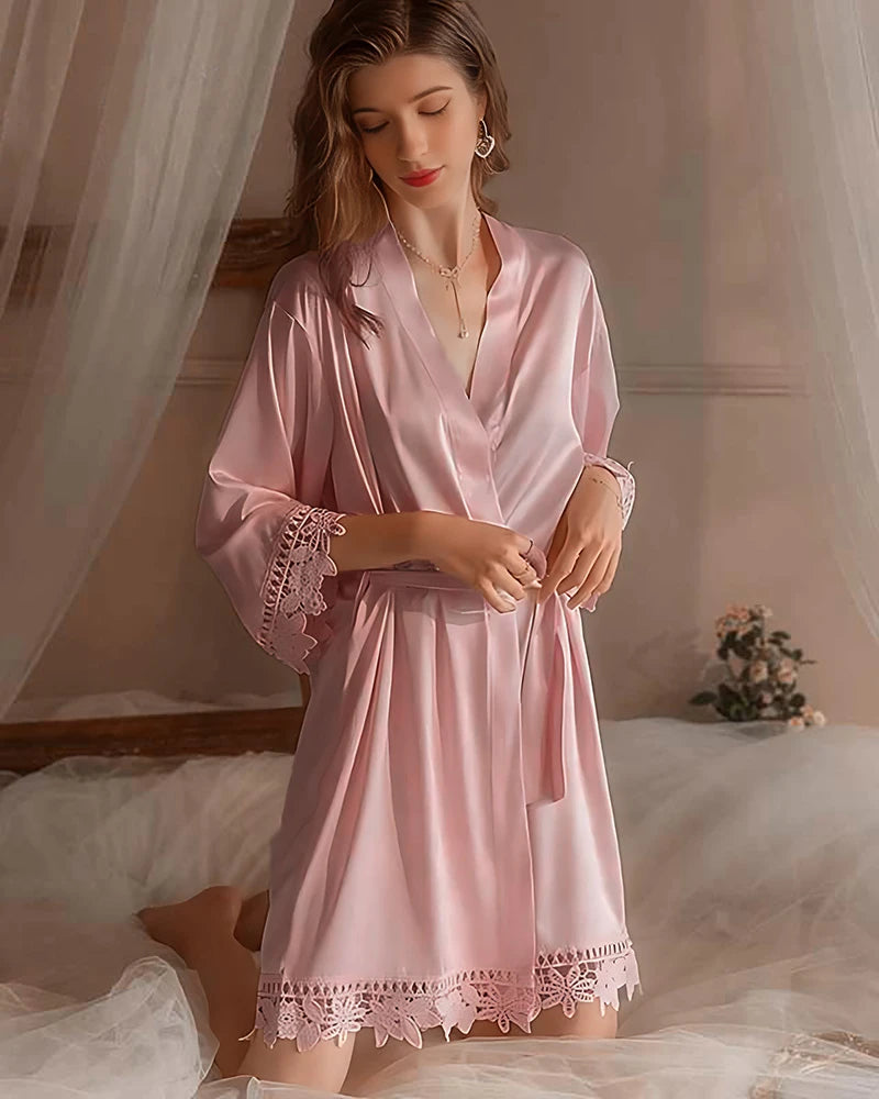 Peignoir en soie lavable à dentelle – spécial mariée