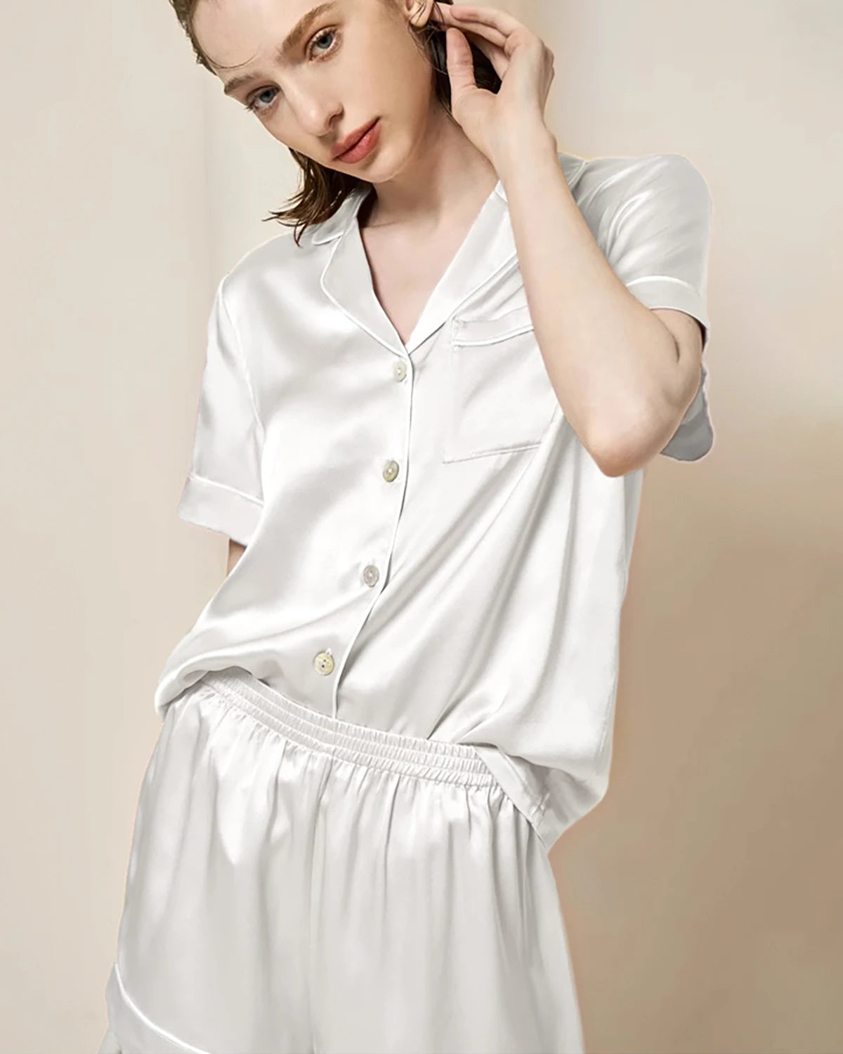 Ensemble de pyjama en soie lavable à manches courtes