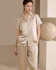 Ensemble de pyjama en soie lavable, manches courtes et pantalon long