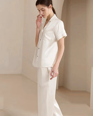 Ensemble de pyjama en soie lavable, manches courtes et pantalon long