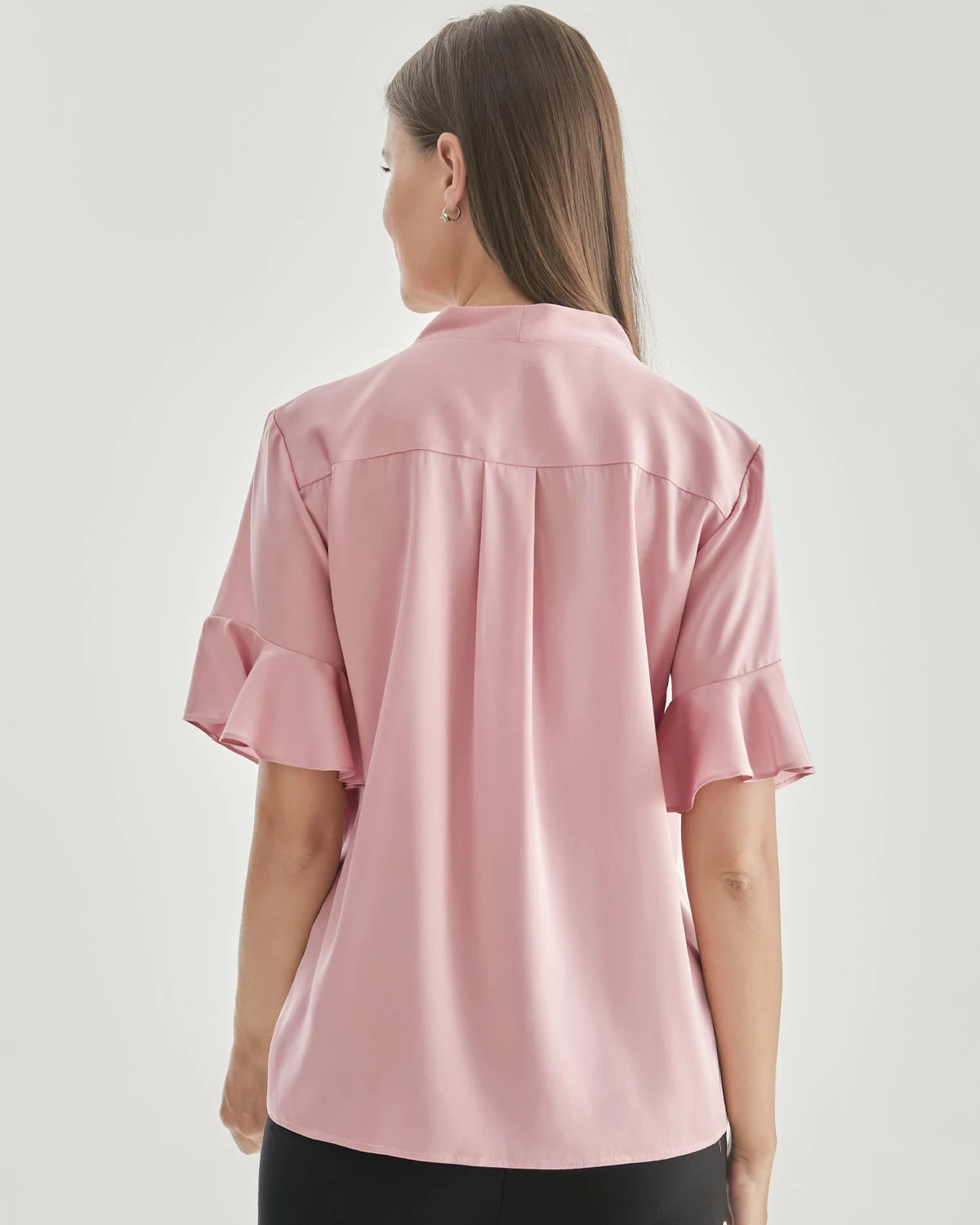 Blouse en Soie avec Col Nœud Papillon pour Femme