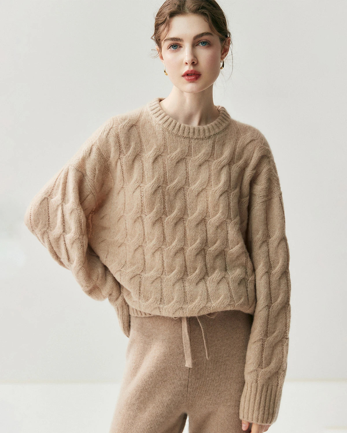 Pull oversize torsadé en soie et cachemire pour femme