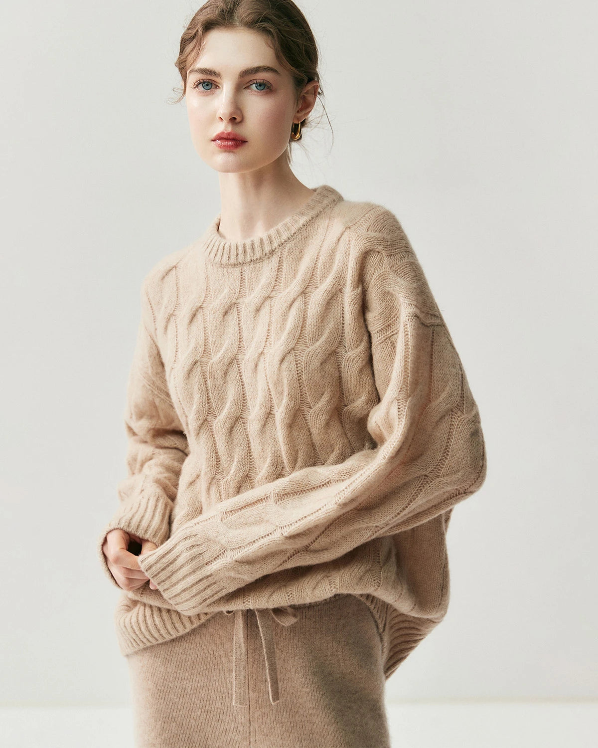 Pull oversize torsadé en soie et cachemire pour femme